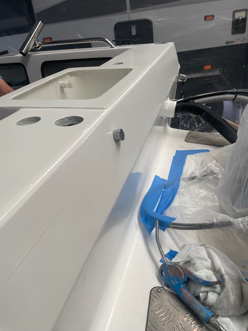 Custom fibreglass boat console and bait station unit finished in white, Brisbane
