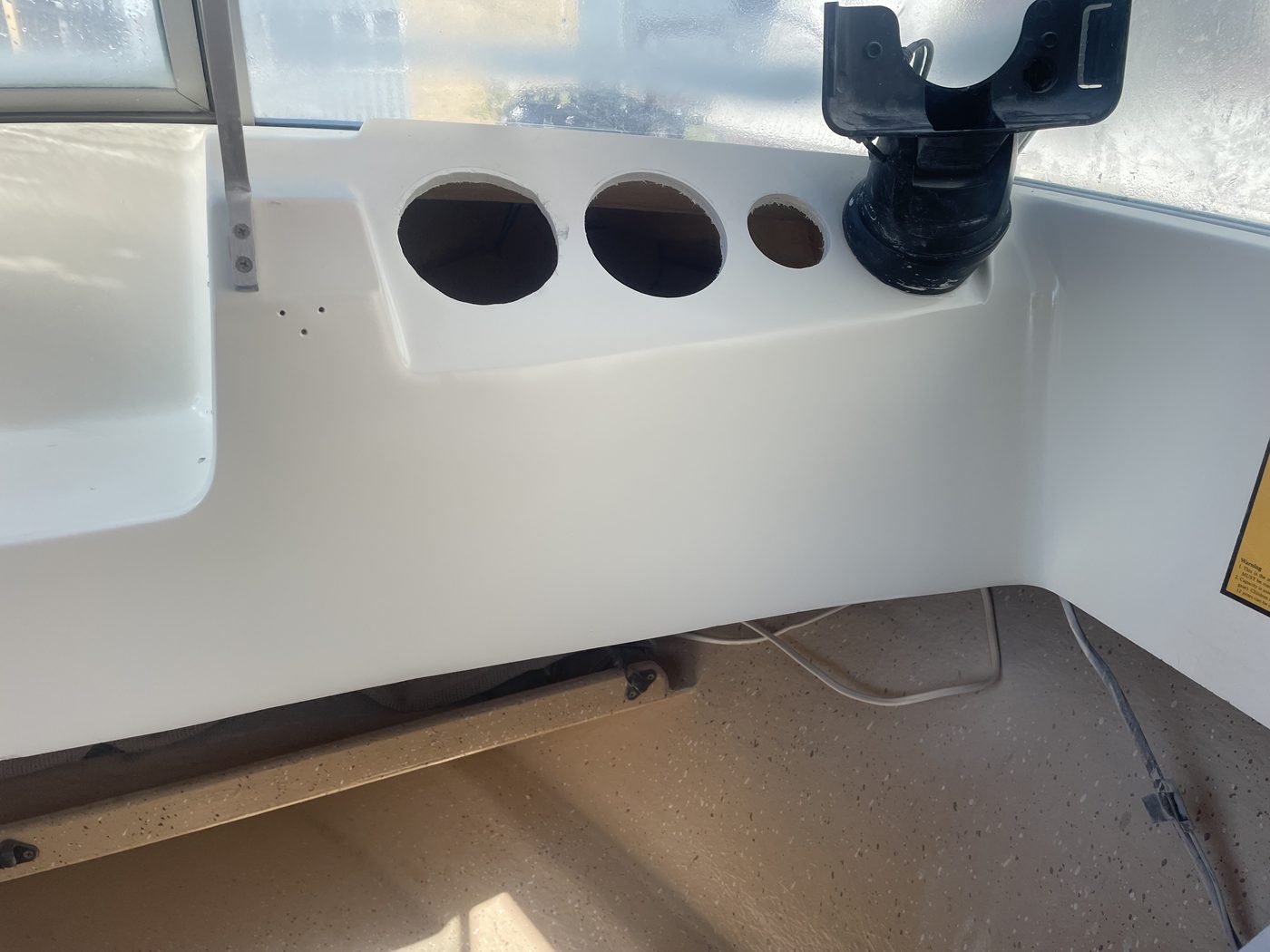 Boat console rebuilt, faired and refinished in white gelcoat after fibreglass repair, Brisbane