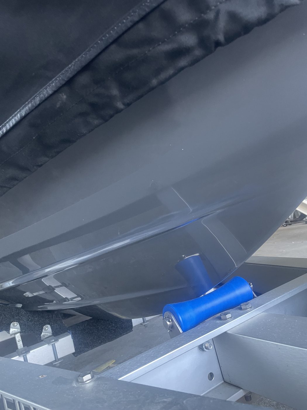 Boat hull keel repaired, faired and re-gelcoated to a gloss finish, Brisbane