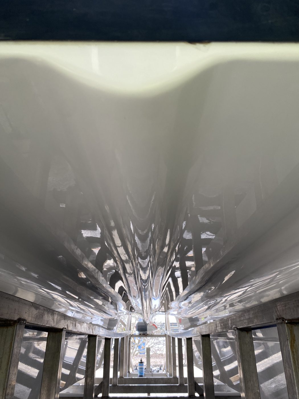 Boat keel line with mirror gloss reflection after cut and polish, Brisbane