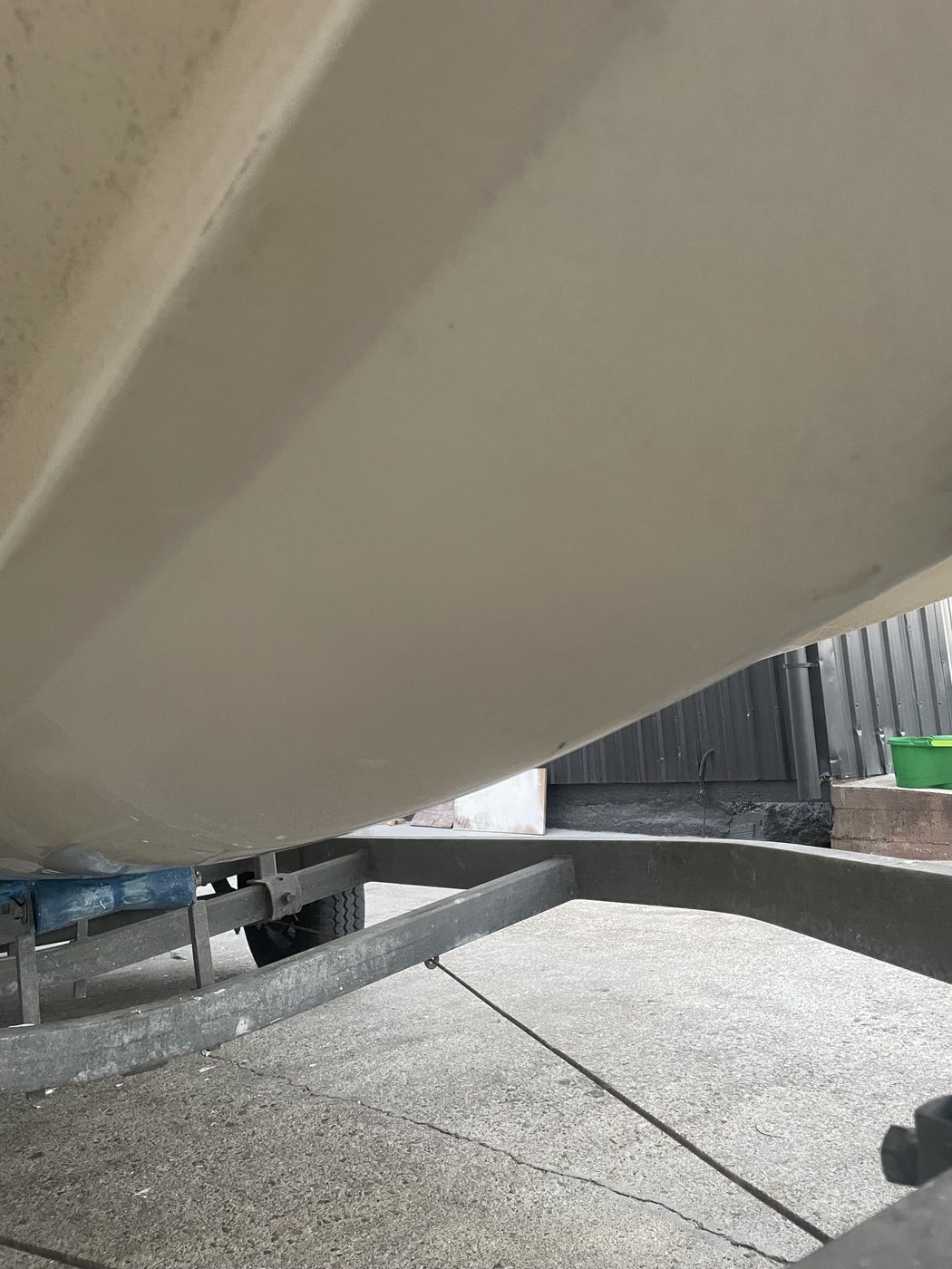 Boat keel repaired and re-gelcoated to a clean finish after roller damage, Brisbane