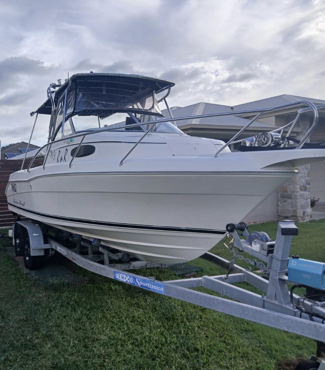 Cruise Craft walkaround boat on trailer after fibreglass and gelcoat work, Brisbane