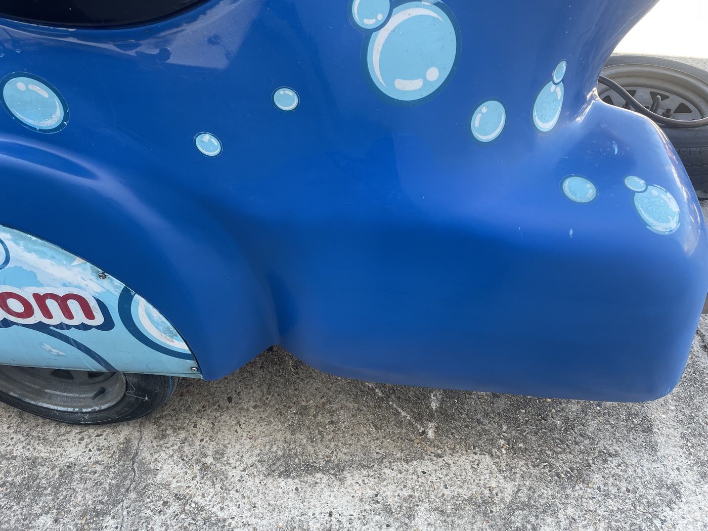 Dog grooming trailer rear quarter rebuilt and refinished in blue, Brisbane