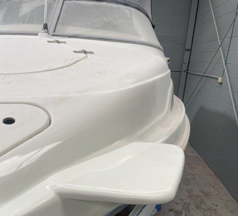 Custom fibreglass mounting platform fabricated at the bow, finished in gloss white, Brisbane